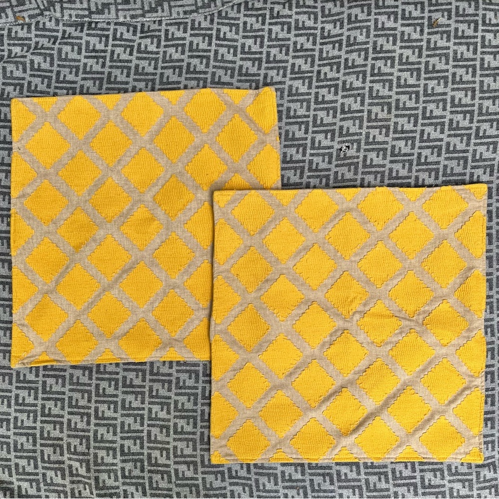 POTTERY BARN Set of 2 Euro Pillow Shams - Golden Yellow & Flax - 20”